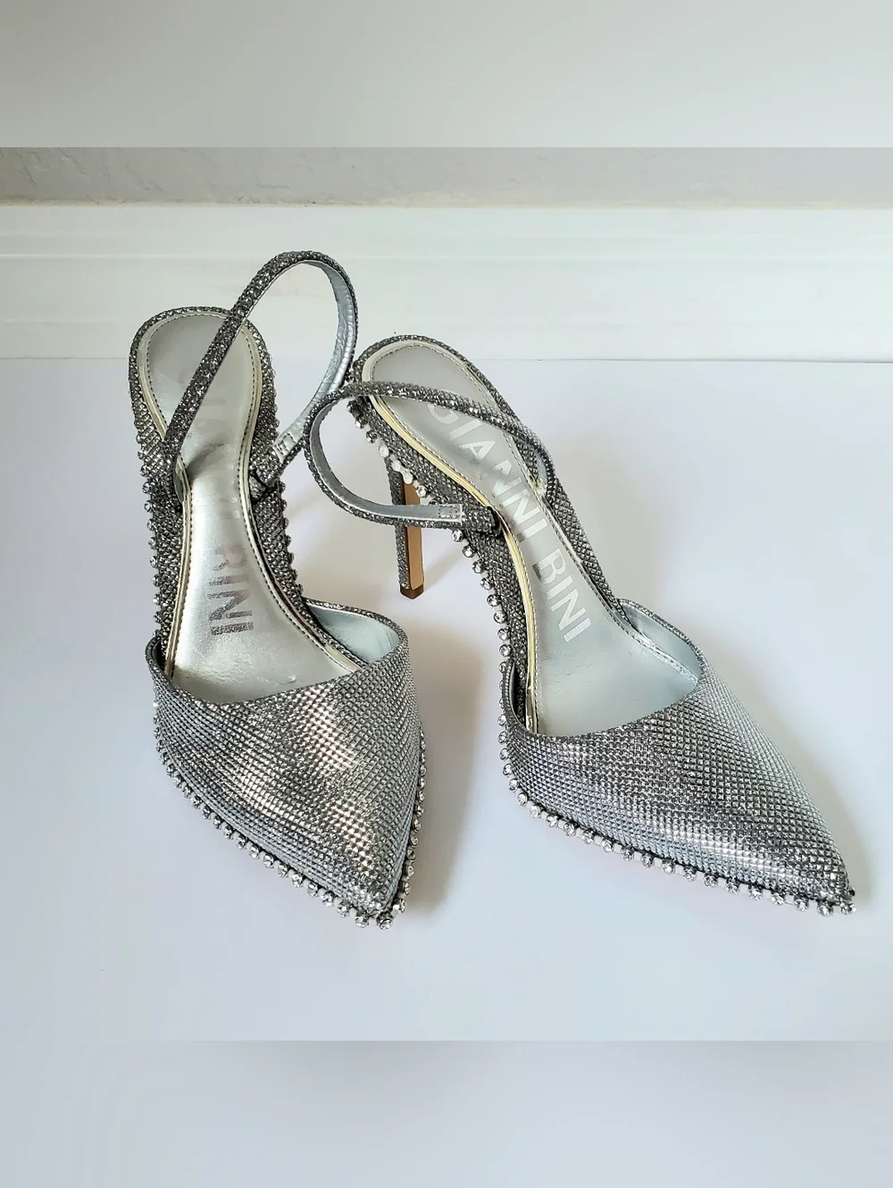 Gianni Bini Women's Kahleaa rhinestone trim stiletto heels in silver Size 6.5 - Picture 3 of 8